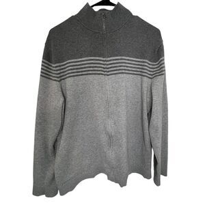 Banana Republic Grey Striped Zip Up Collared Sweater